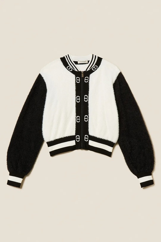 Detský kardigan s prímesou vlny Twinset 252GJ3070 biela ZW25
