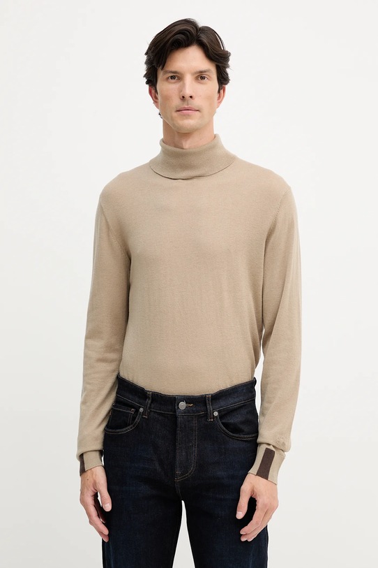 Mos Mosh sweter z dodatkiem wełny ADAM golf beżowy 503343