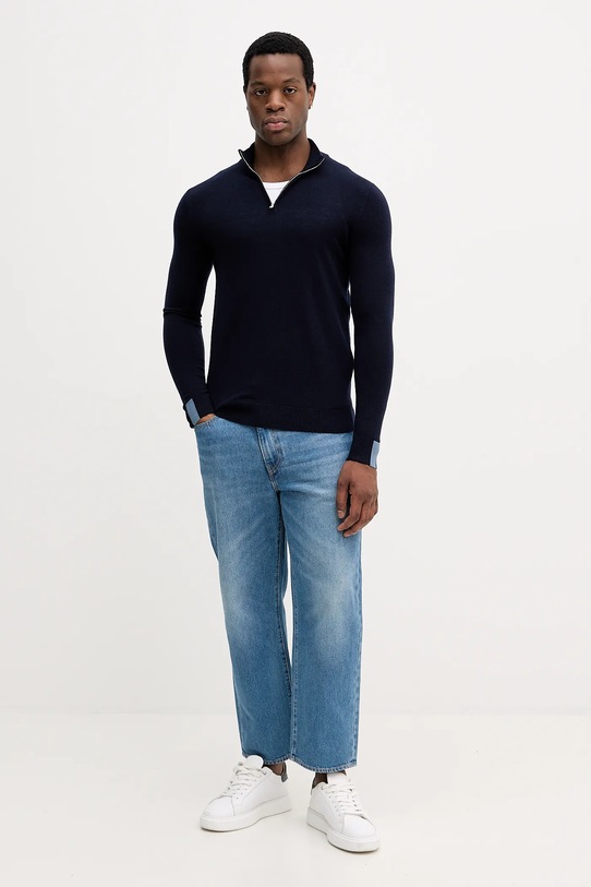 Mos Mosh sweter z wełną ADAM 503342 granatowy AW25