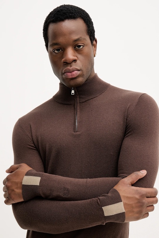 Mos Mosh sweter z wełną ADAM brązowy 503342