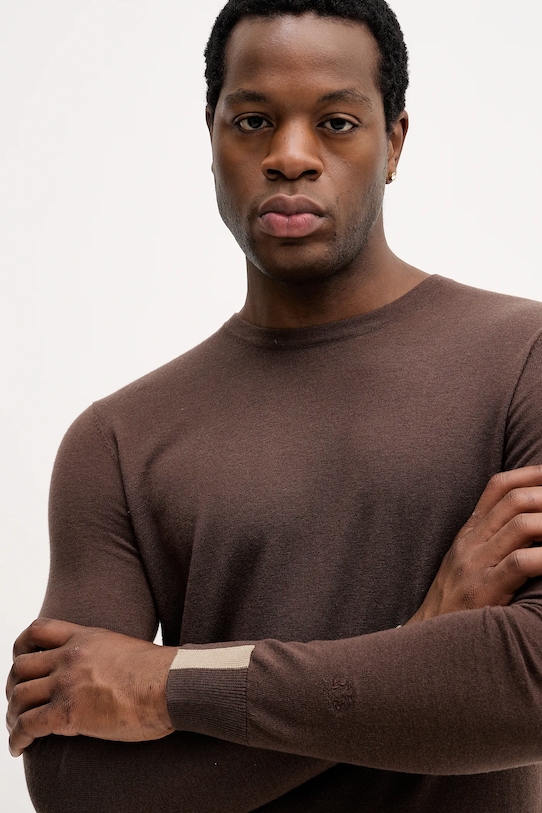 Mos Mosh sweter z wełną ADAM brązowy 503341