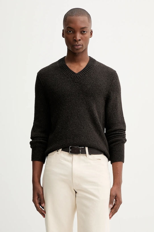 Marc O'Polo sweter z dodatkiem wełny okrągły brązowy 530512260178