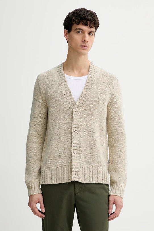 Kardigan s příměsí vlny Marc O'Polo V výstřih béžová 5000007627
