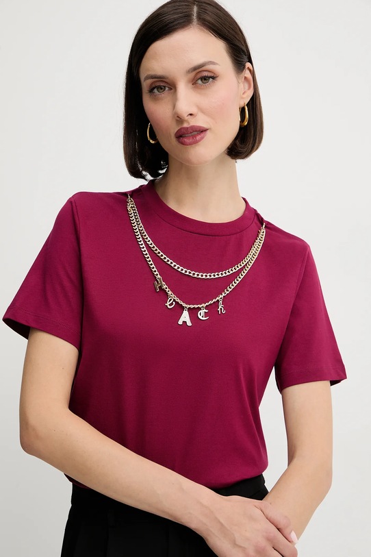 Silvian Heach tricou din bumbac BENSOULA burgundia GPA25130TS