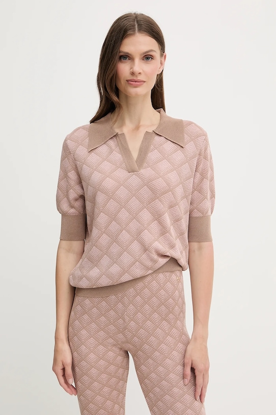 Silvian Heach polo z domieszką lnu CHATZID regular różowy GPA25202PO