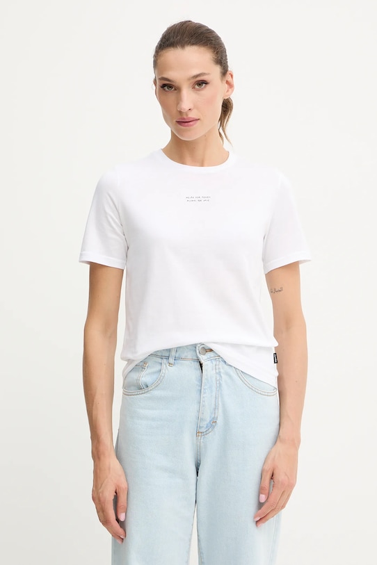 MUUV. t-shirt NEVER FOR MONEY ALWAYS FOR LOVE z elastanem biały slim.fit.t.shirt.NEVER