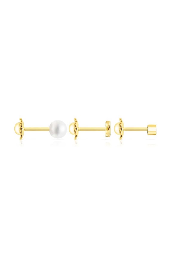 Pozlacené stříbrné náušnice Tous Pearl 3-pack 1003596600 zlatá AA00