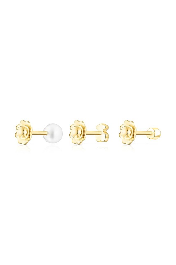 Pozlacené stříbrné náušnice Tous Pearl 3-pack zlatá 1003596600