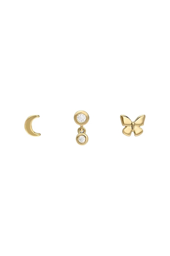 Náušnice Fossil JEWELRY 3-pak zirkón zlatá JA7278SET