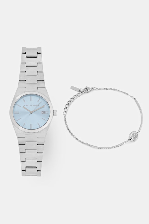Trussardi set ceas și brățară pentru femei T-MILANO argintiu R2453175501
