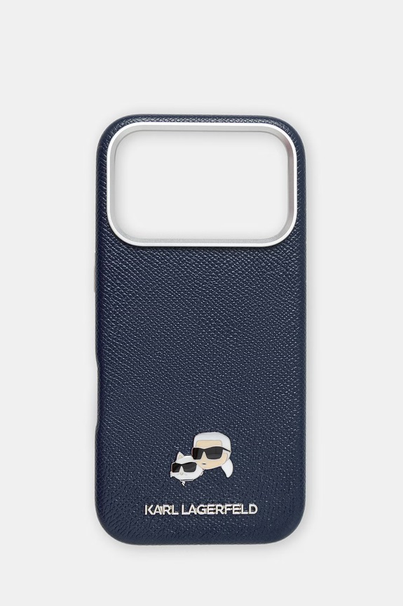 Karl Lagerfeld puzdro na telefón z imitácie kože iPhone 17 Pro tmavomodrá KLHMP17L6PFKCLB