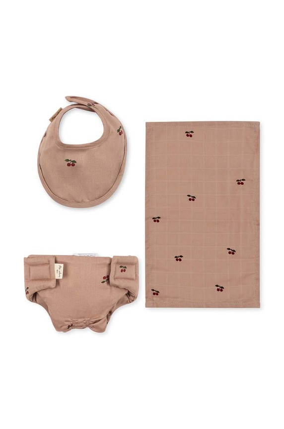 Detská súprava: plienka, podbradník a šatka Konges Sløjd 3-pak DOLL NURSERY SET Pre bábätká ružová KS3874