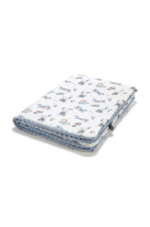 Zateplená dětská deka La Millou Minky SIMBO by Maja Hyży M modrá 143729.Cieply.Koc.Minky