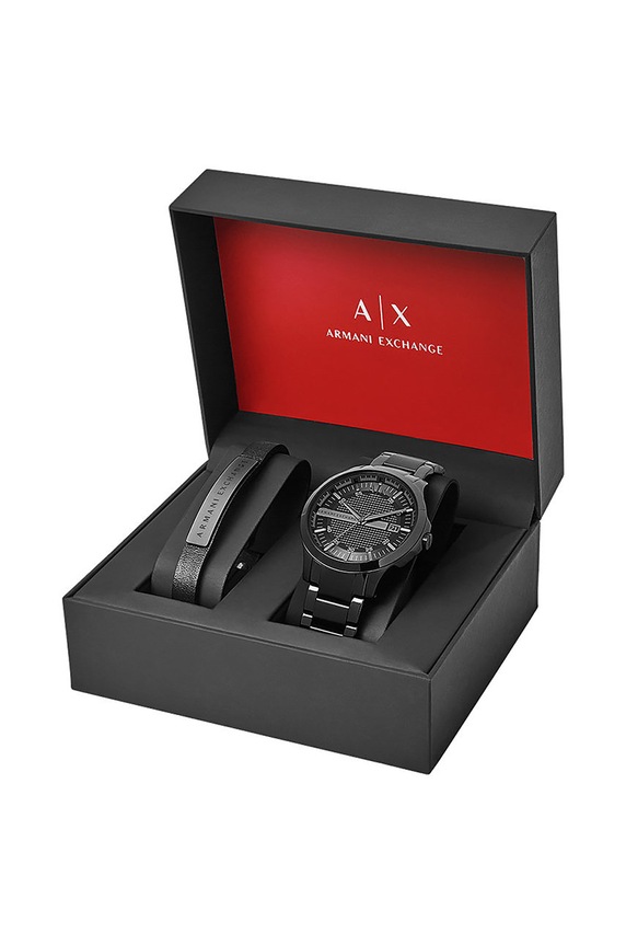 Armani Exchange zegarek i bransoletka czarny AX7101