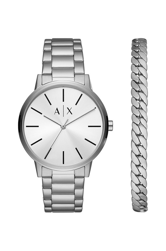 Часовник и гривна Armani Exchange сребърен AX7138SET