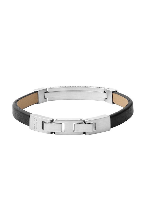Doplňky Kožený náramek Skagen SKJM0208040 stříbrná