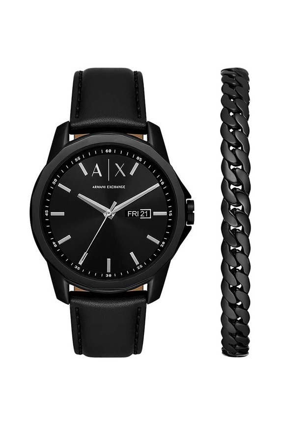 Armani Exchange zegarek i bransoletka czarny AX7147SET