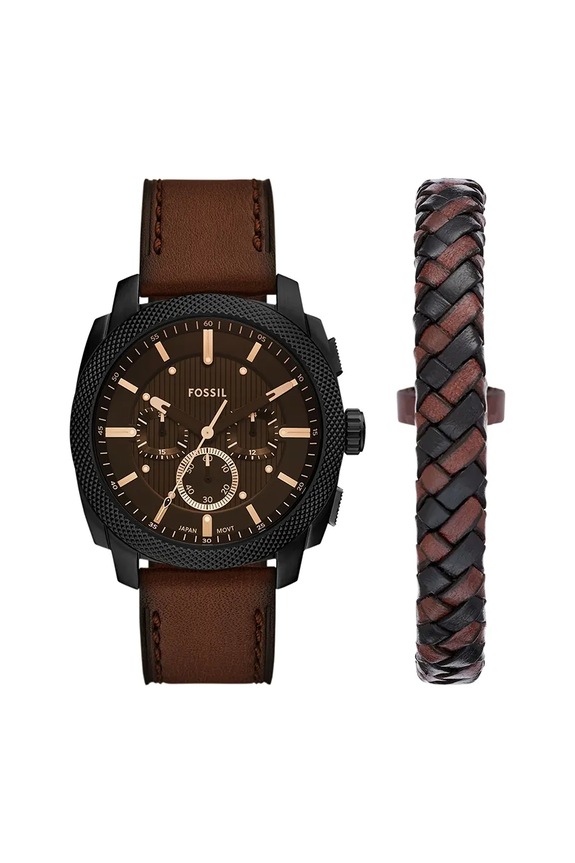 Ρολόι και βραχιόλι Fossil MACHINE καφέ FS6102SET
