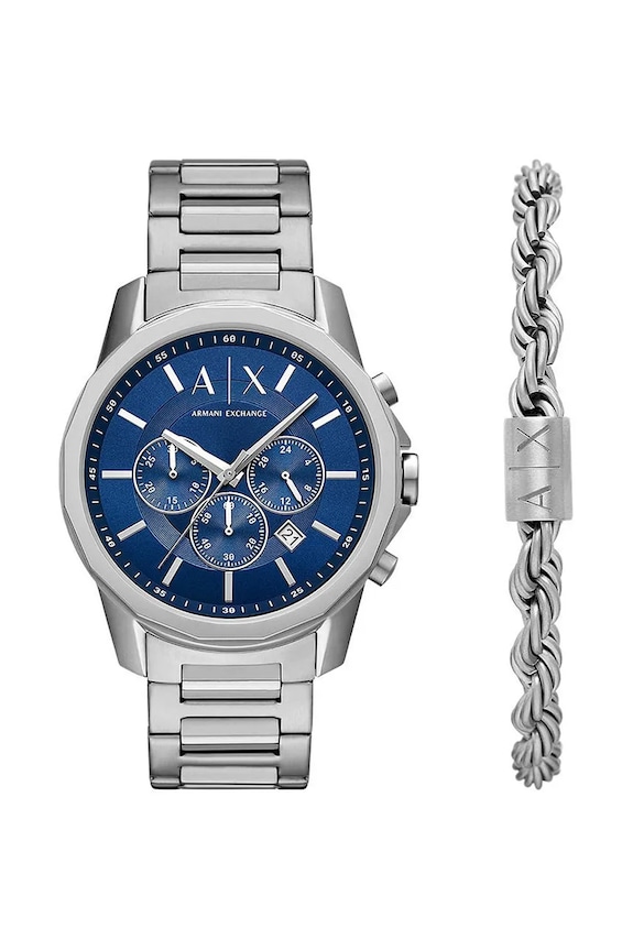 Armani Exchange zegarek i bransoletka srebrny AX7176SET
