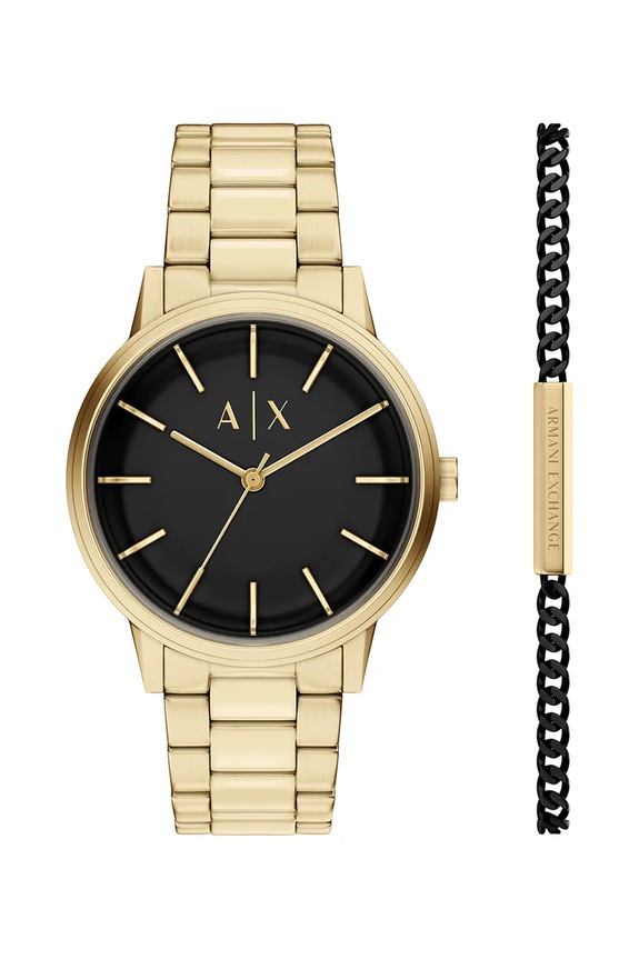 Armani Exchange set ceas și brățară bărbați Cayde aur AX7178SET