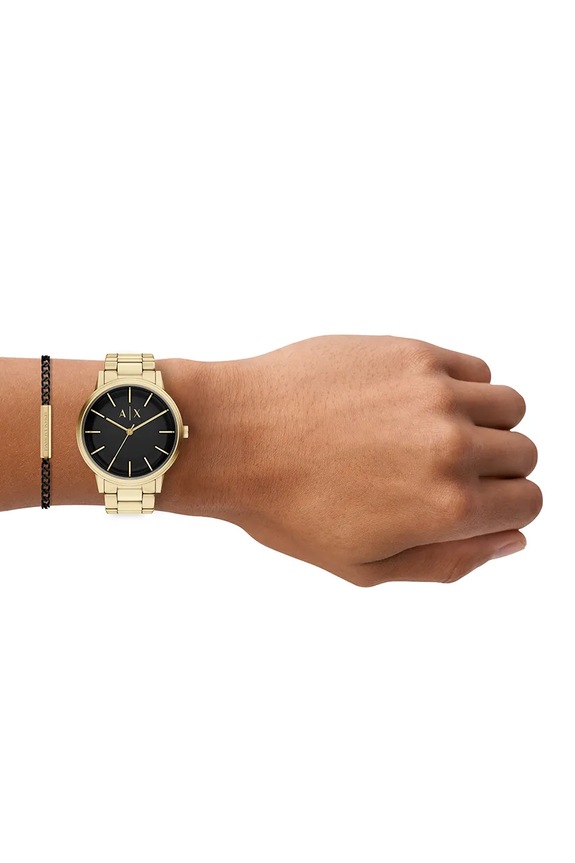Armani Exchange sada hodiniek a náramku pánska Cayde AX7178SET zlatá