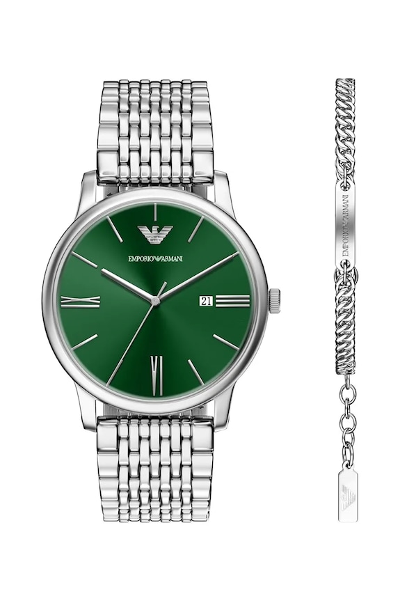 Emporio Armani sada hodiniek a náramku pánska Minimalist strieborná AR80087SET