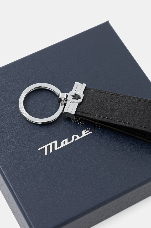 Dodatki MASERATI obesek za ključe moški usnjen brez kamna RECYCLED LEATHER KMU2230102 srebrna