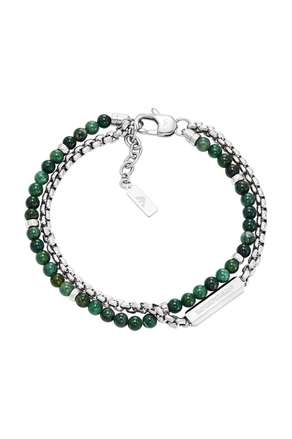 Emporio Armani bransoletka męska ze stali nierdzewnej z agatem Eagle Logo zielony EGS3316040