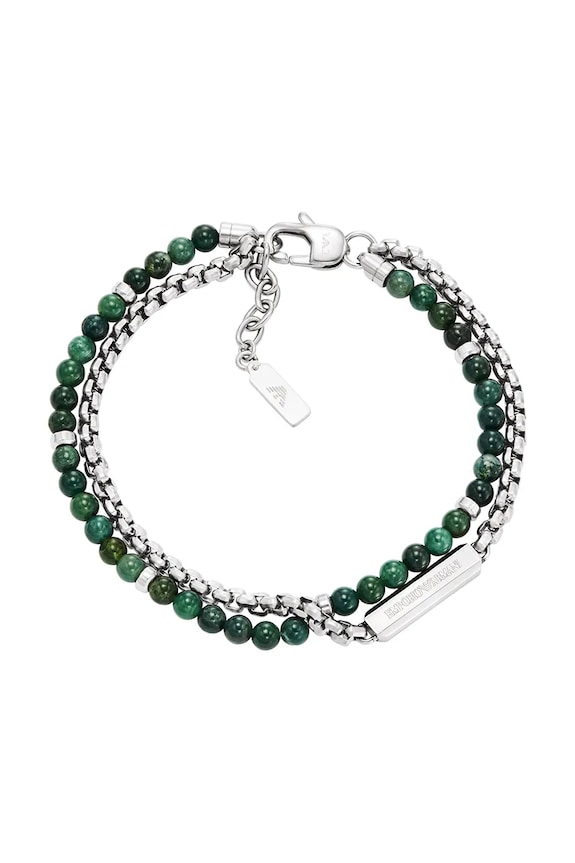 Emporio Armani bransoletka męska ze stali nierdzewnej z agatem Eagle Logo zielony EGS3316040