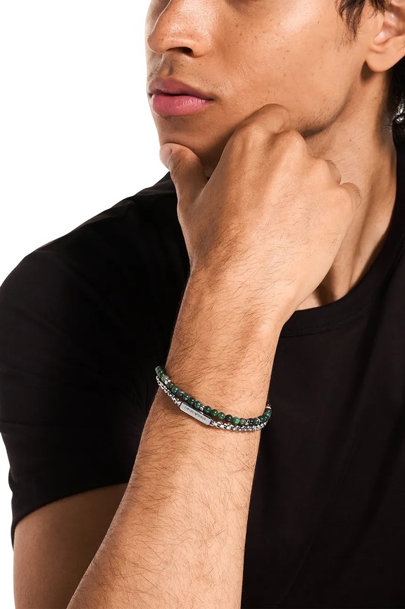Emporio Armani bransoletka męska ze stali nierdzewnej z agatem Eagle Logo zielony EGS3316040