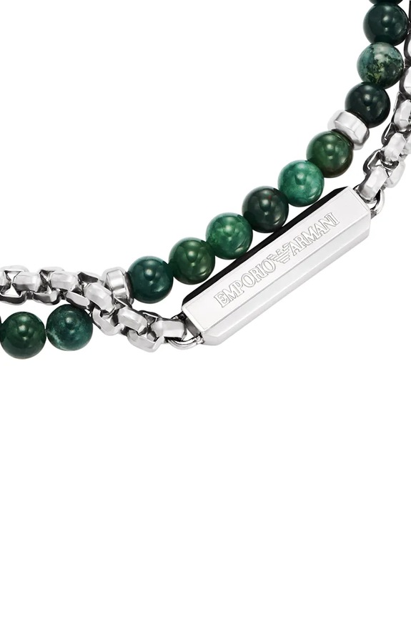 Emporio Armani bransoletka męska ze stali nierdzewnej z agatem Eagle Logo EGS3316040 zielony AA00