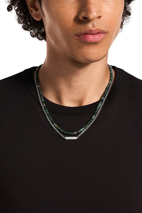 Emporio Armani colier pentru bărbați oțel inoxidabil agat Eagle Logo argintiu EGS3313040