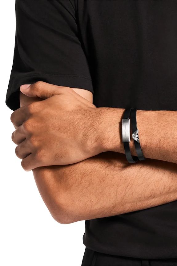 Emporio Armani náramok pánsky kožený Eagle Logo čierna EGS3311040