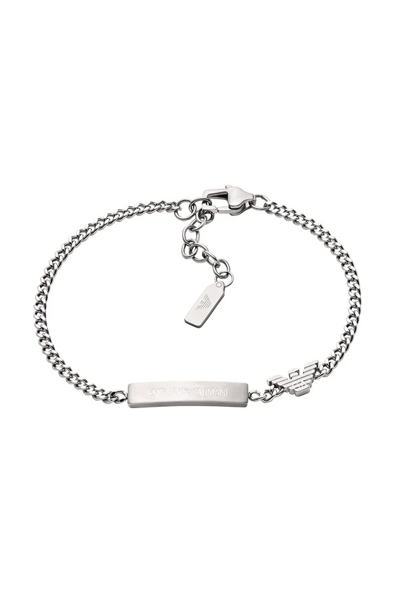 Emporio Armani brățară pentru bărbați, din oțel inoxidabil fără piatră Eagle Logo argintiu EGS3310040