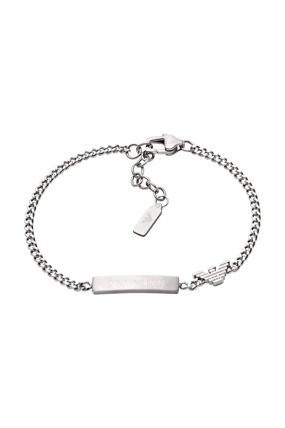 Emporio Armani brățară pentru bărbați, din oțel inoxidabil fără piatră Eagle Logo argintiu EGS3310040