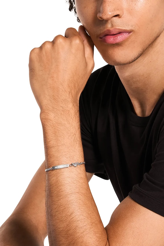 Emporio Armani brățară pentru bărbați, din oțel inoxidabil fără piatră Eagle Logo argintiu EGS3310040