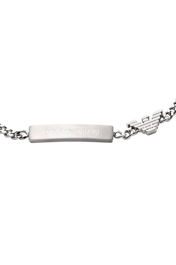 Emporio Armani brățară pentru bărbați, din oțel inoxidabil fără piatră Eagle Logo EGS3310040 argintiu AA00