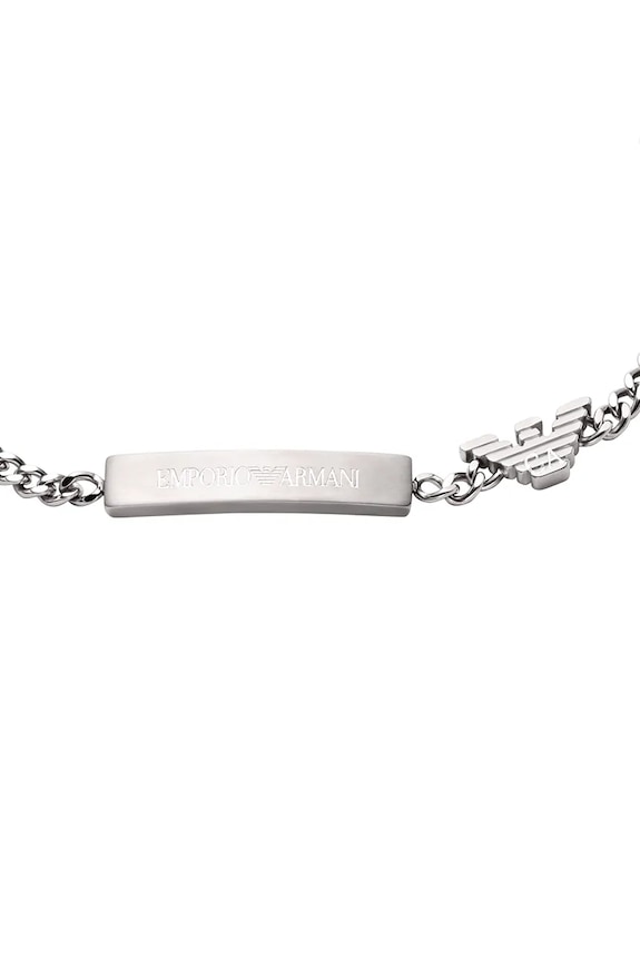 Emporio Armani brățară pentru bărbați, din oțel inoxidabil fără piatră Eagle Logo EGS3310040 argintiu AA00