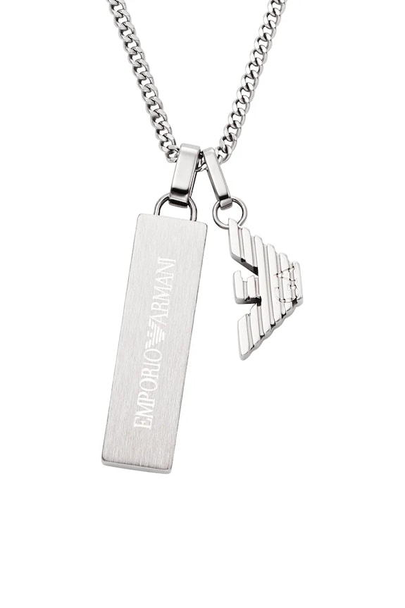 Emporio Armani colier cu pandantiv pentru bărbați, din oțel inoxidabil Eagle Logo argintiu EGS3306040