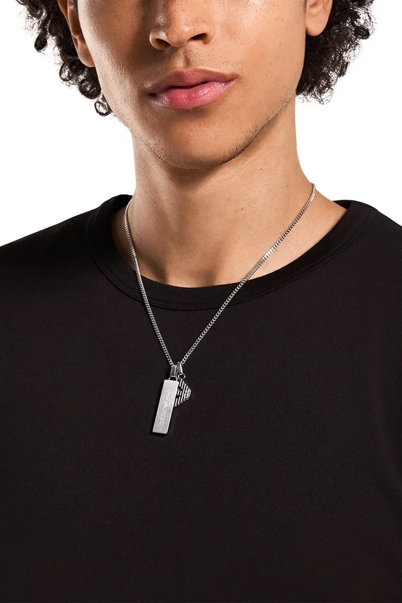 Emporio Armani colier cu pandantiv pentru bărbați, din oțel inoxidabil Eagle Logo argintiu EGS3306040