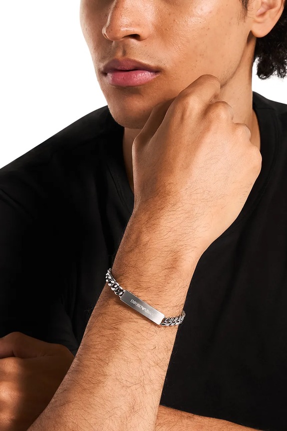 Emporio Armani brățară pentru bărbați, din oțel inoxidabil Eagle Logo argintiu EGS3304040