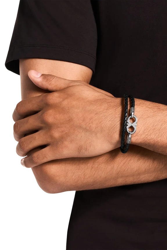 Emporio Armani brățară pentru bărbați, din piele Eagle Logo argintiu EGS3299040