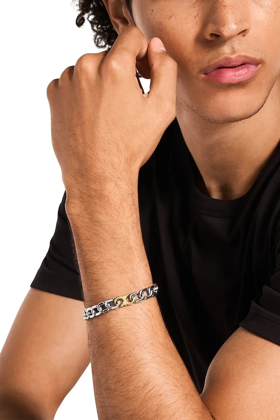 Emporio Armani brățară pentru bărbați, din oțel inoxidabil fără piatră Eagle Logo argintiu EGS3298040