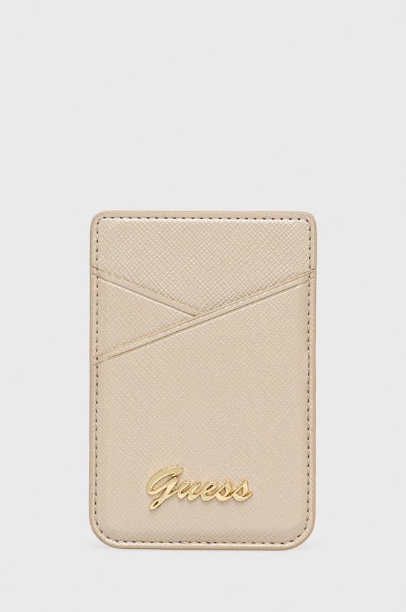 Guess Magnetyczne etui na karty imitacja skóry licowej złoty GUWMSSASLGO