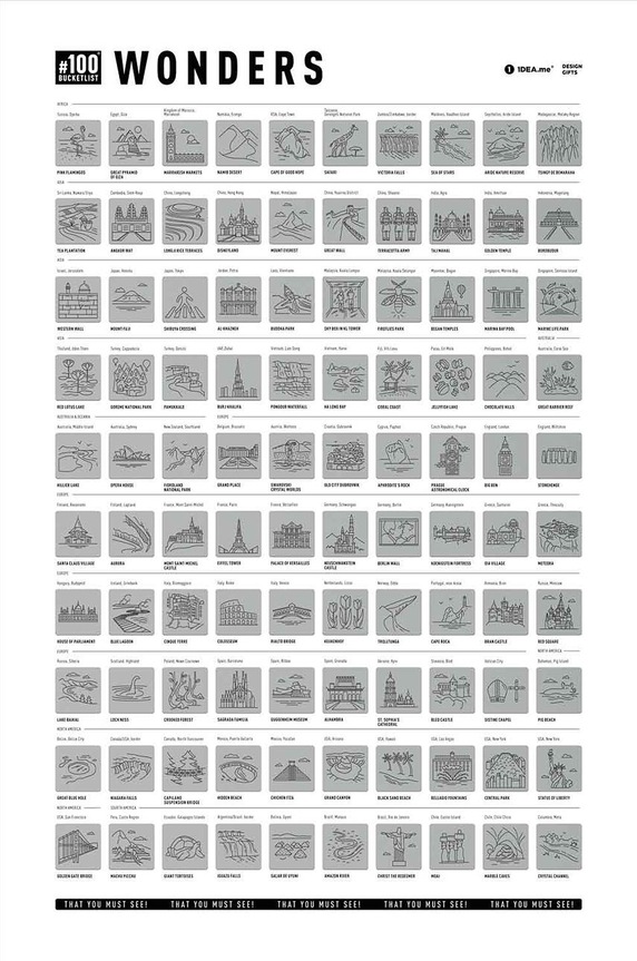 1DEA.me kaparós poszter #100 BUCKETLIST Wonders Edition 100W fehér