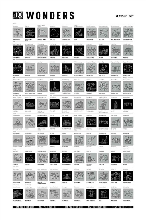 1DEA.me kaparós poszter #100 BUCKETLIST Wonders Edition 100W