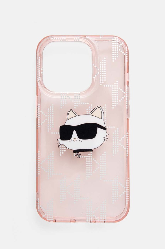 Obal na telefon Karl Lagerfeld iPhone 15 Pro 6.1 na mobil růžová KLHCP15LHKLPCHP