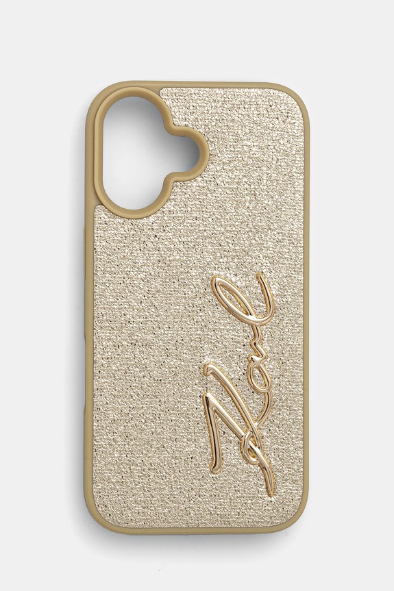 Obal na telefon Karl Lagerfeld iPhone 16 6.1 na mobil zlatá KLHCP16SPFMFBKMD