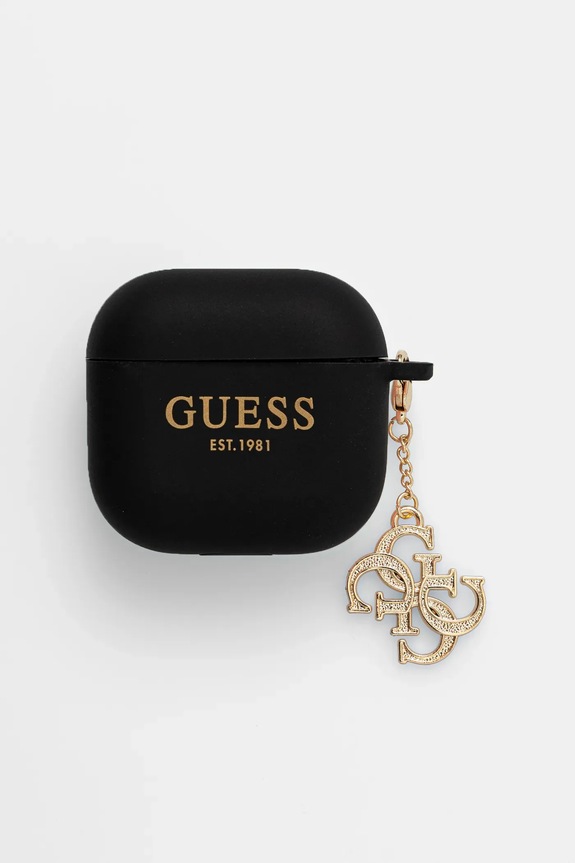 Guess carcasă de căști AirPods 4 cover husă de card negru GUA4LECG4K