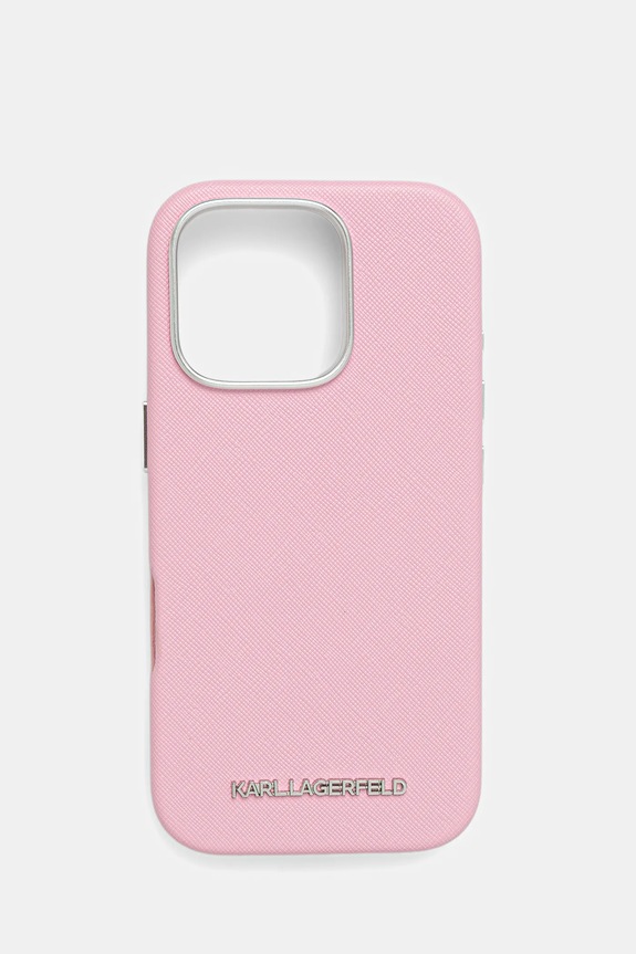 Karl Lagerfeld custodia per telefono iPhone 16 Pro piccola impronta rosa KLHMP16LPSAFWMCP